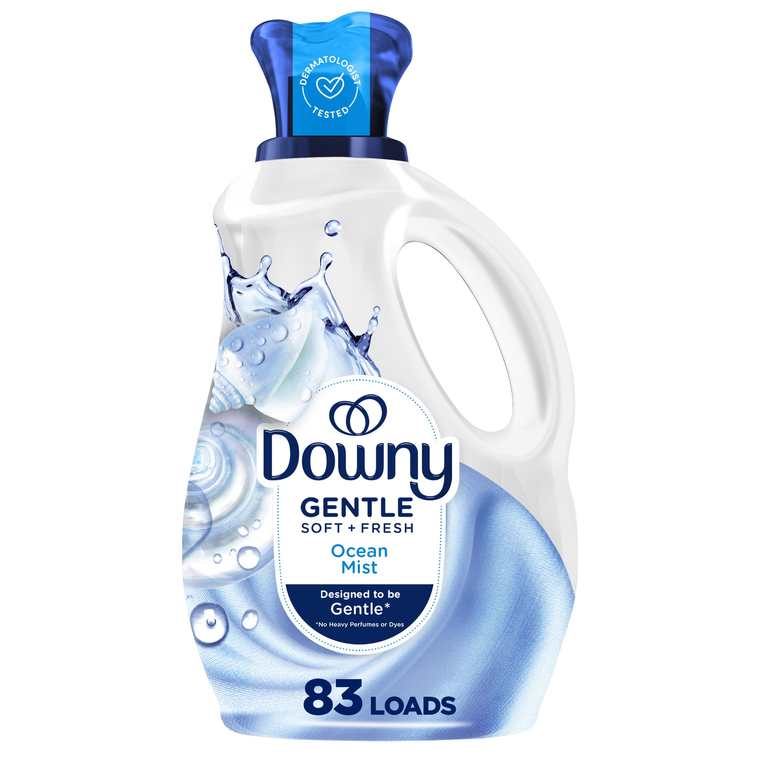 DownyGentle Soft + Fresh Fabric Softener Liquid, Ocean Mist Scent, 56 FL OZ, 83 loads, Liquid Fabric Softener Designed to be Gentle on Skin