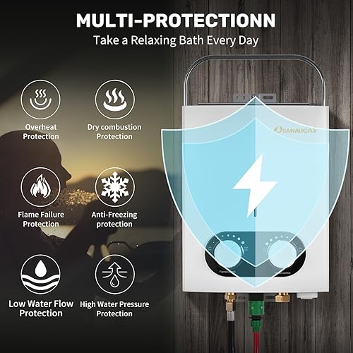 Miniatura 6 de Calentador de agua de propano portátil sin tanque, 1.45GPM 5.5L, calentador de agua caliente instantáneo, uso al aire libre para RV, cámper,