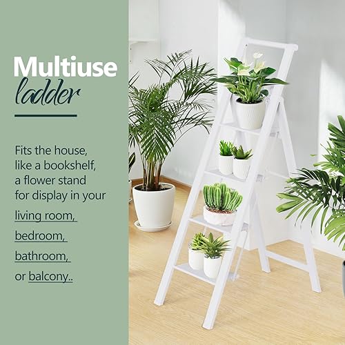 Miniatura 7 de WOA WOA Escalera de 4 escalones, escaleras para el hogar, pedales antideslizantes, taburete de aluminio plegable, ligero para mover, facilidad de