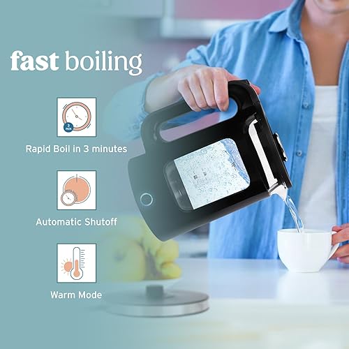 Miniatura 2 de NELO Electric Kettle with Keep Warm Function, Sleek Glass Window Double Wall Design, LED Indicator Lights, Black Tea Kettle & Hot Water Boiler with