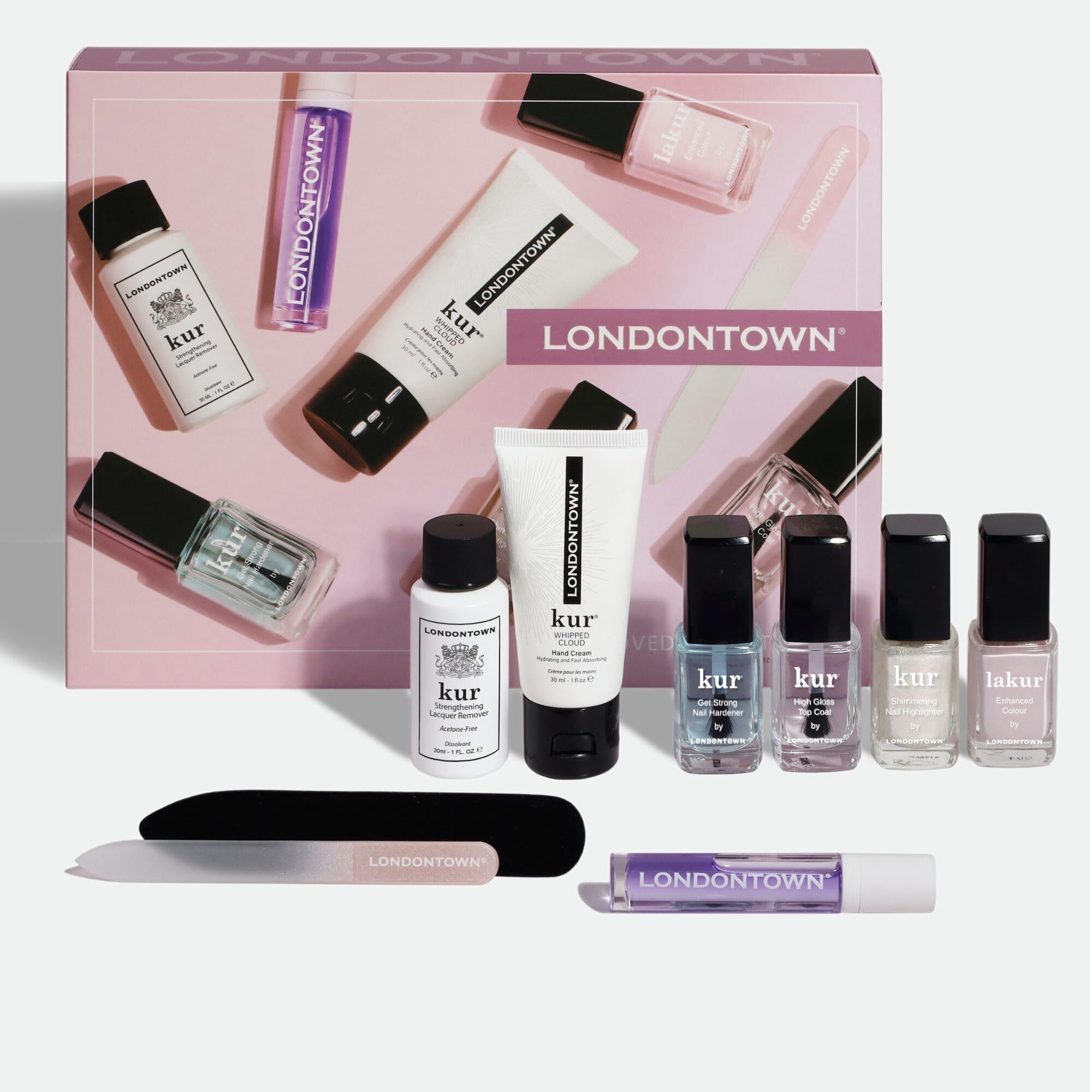 LONDONTOWN Most-Loved Must-Haves Complete Nail Polish Set - Manicure Essentials Nail Care Cuticle Tools with Nail Polish