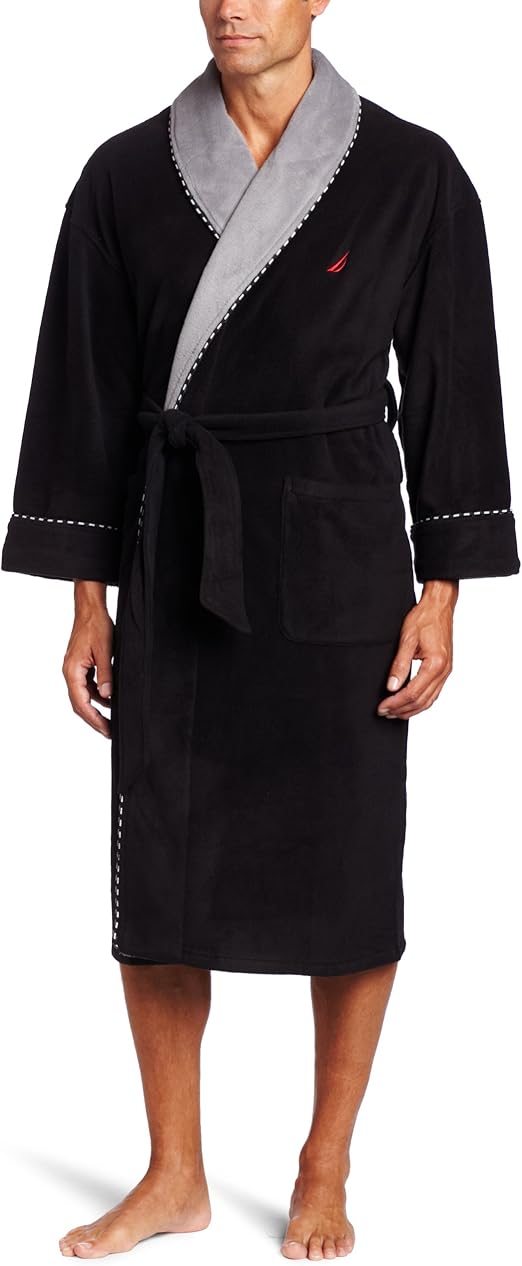 Nautica Men's Fleece Plush Solid Robe, True Black, One Size at Amazon
