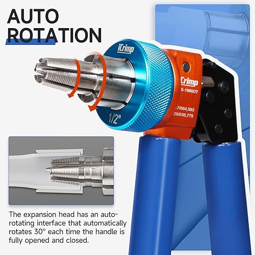 Miniatura 3 de iCrimp Kit de herramientas de expansión manual con cabezales de expansión de rotación automática, herramienta expansora de mango extensible para