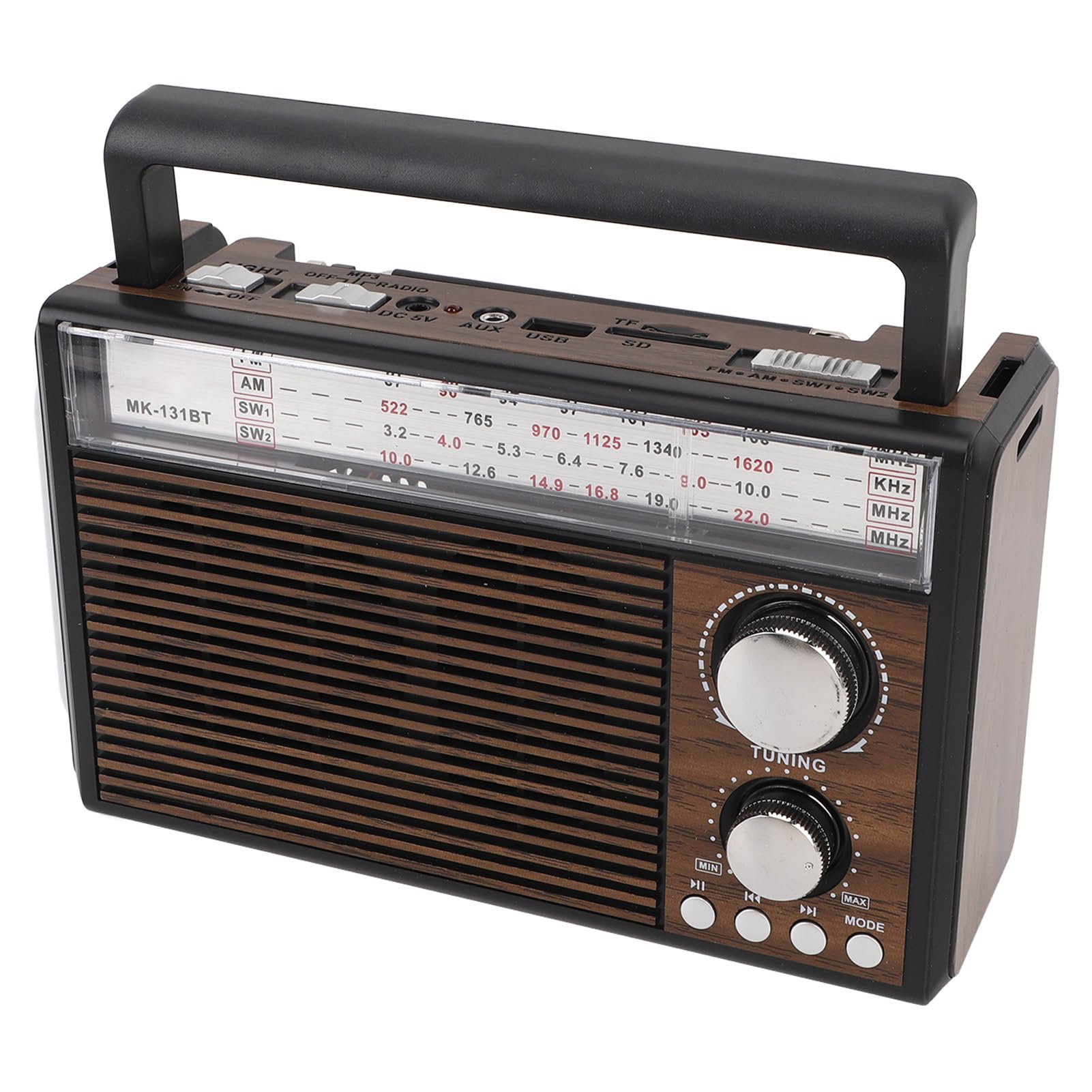 Portable Vintage Radio with FM SW Band Range, 3 Power Supply Modes, Telescopic Antenna and Chip, Lightweight Design for Outdoor Activities (US Plug)