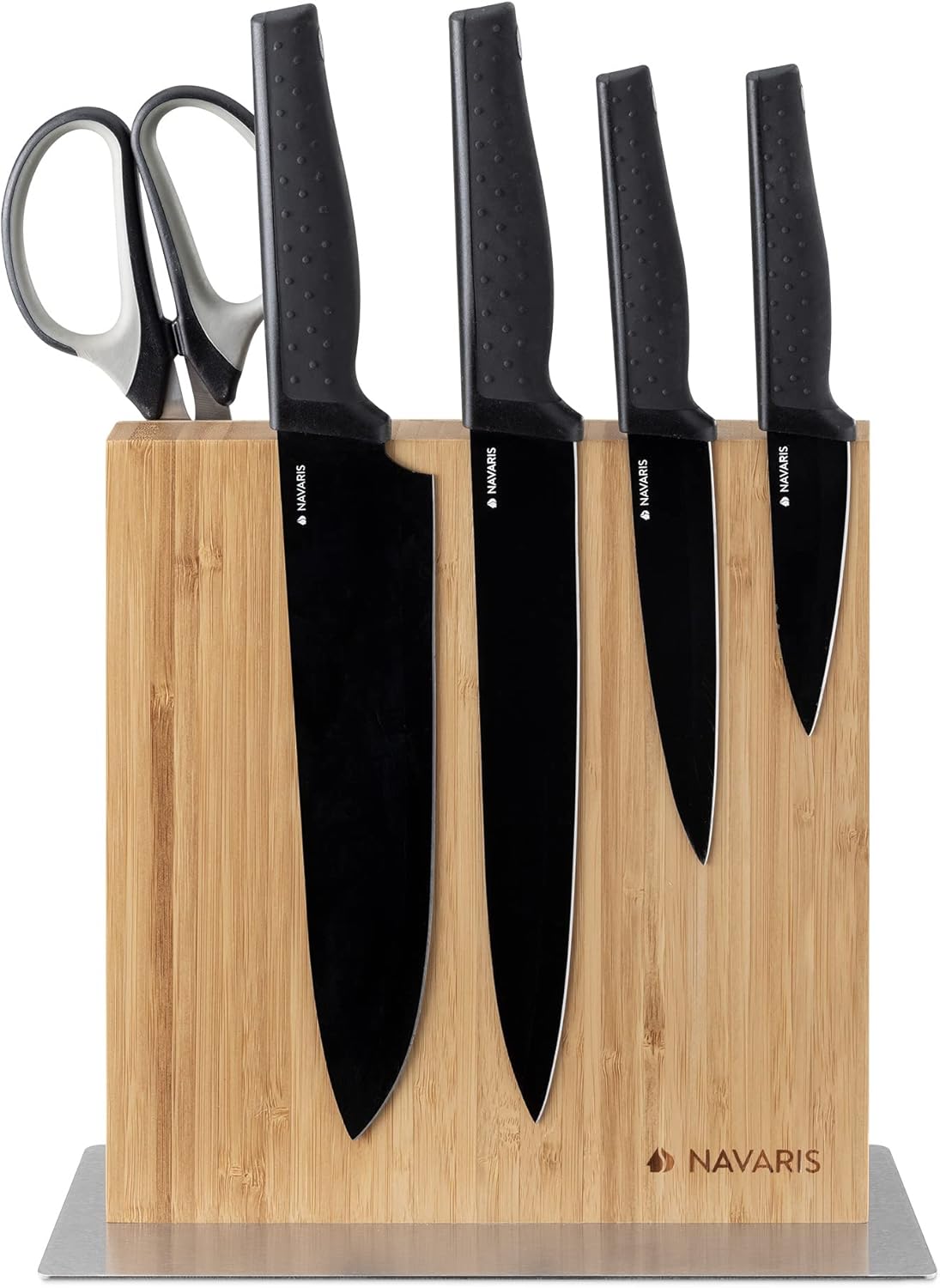Navaris Magnetic Knife Block - Kitchen Storage with Strong Magnets for Knives & Utensils - Simple Modern Magnet Utensil Holder in Bamboo - 8.9" x 8.7"