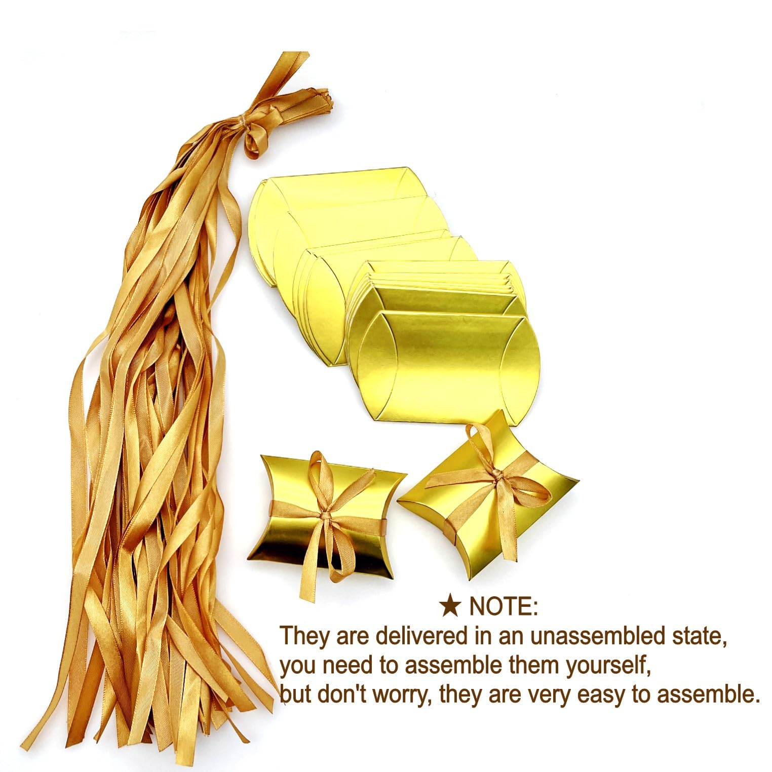 Kit Cajas Almohada 50 Cajas De Regalo De Almohada Para Bodas - Con Cintas Doradas, Blanco Y Dorado Pack Cajas Eventos Bodas