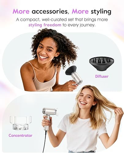 Miniatura 6 de slopehill Secador de pelo de viaje de doble voltaje, ligero, compacto, Portabe, alta velocidad de 110,000 RPM, secado rápido, secador iónico