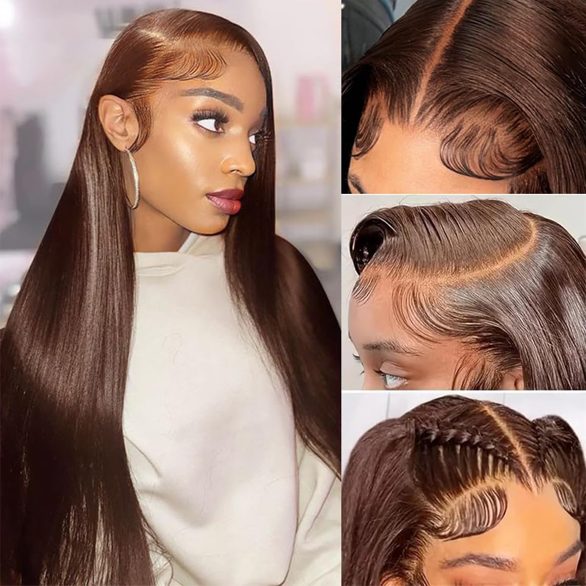 Chocolate Brown Closure 5x5#4 Color 100% Human Hair stright Transparent Lace Closure Pre Plucked With Baby Hair 5 by 5 Lace frontal 18 Inch