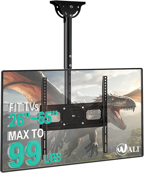 WALI Ceiling TV Mount for 26-65 inch, Full Motion Ceiling TV Bracket Fits Most LED, LCD, OLED 4K Flat Screen TVs, up to 99lbs, Mounting Holes 400x400mm (CM2665-P), Black