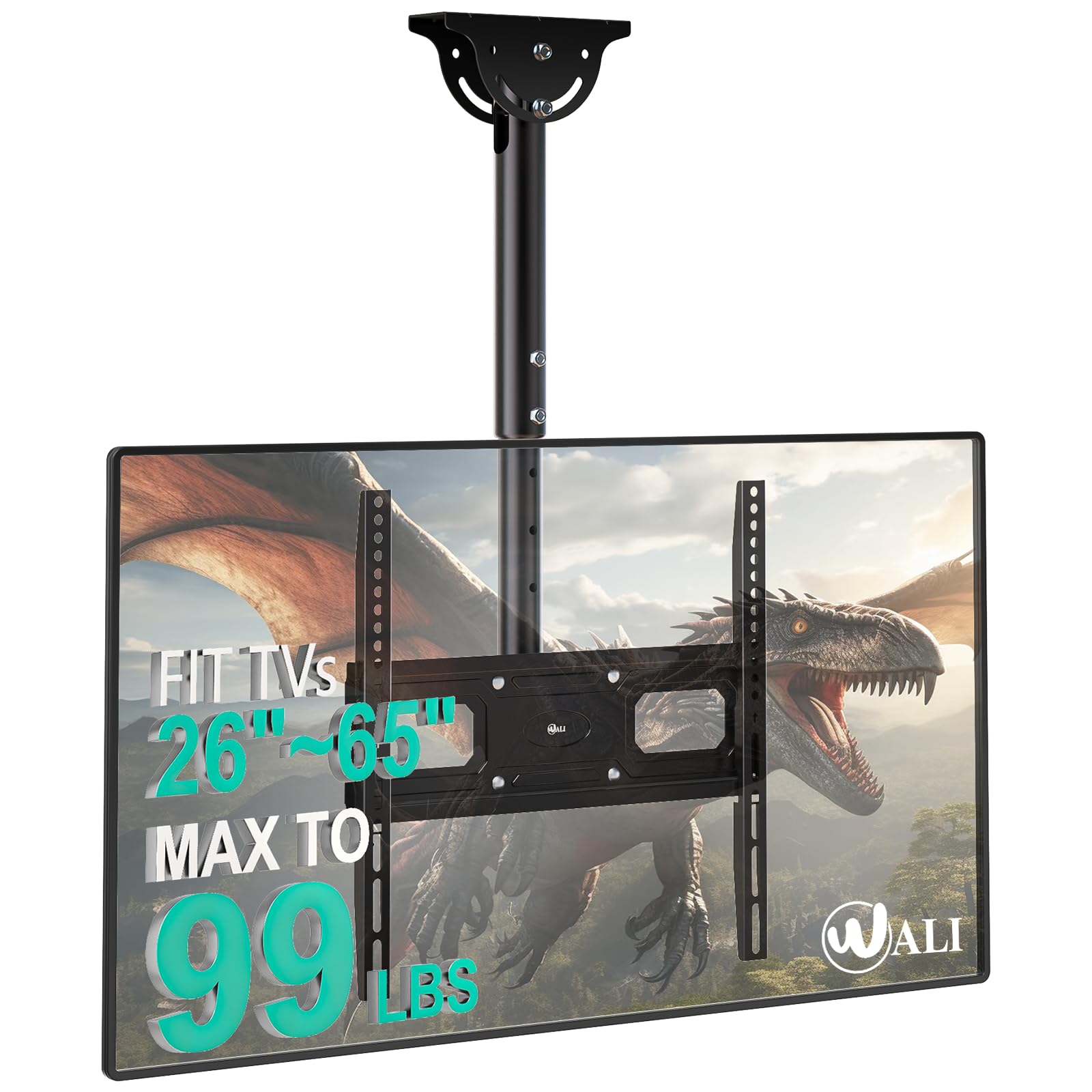 WALI Ceiling TV Mount for 26-65 inch, Full Motion Ceiling TV Bracket Fits Most LED, LCD, OLED 4K Flat Screen TVs, up to 99lbs, Mounting Holes 400x400mm (CM2665-P), Black