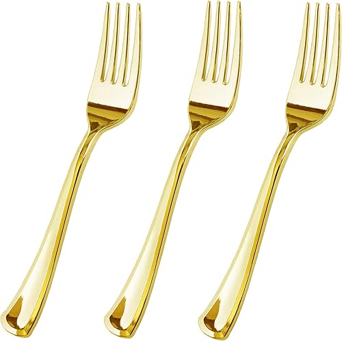 Miniatura 7 de JL Prime Juego de cubiertos de plástico plateado de 300 piezas, cubiertos de plástico reciclable reutilizable, utensilio de plástico plateado, 100