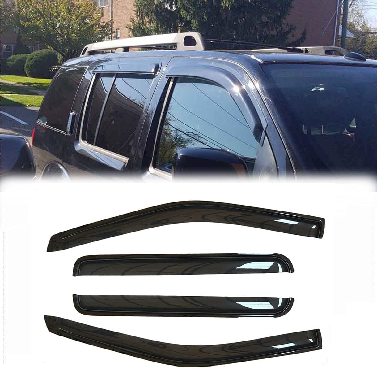 Side Window Visors Wind Deflector fit for 2005-2012 Nissan Pathfinder,4pcs Out-Channel Tape On Dark Smoke Nice Sun Rain Guards Set 94512