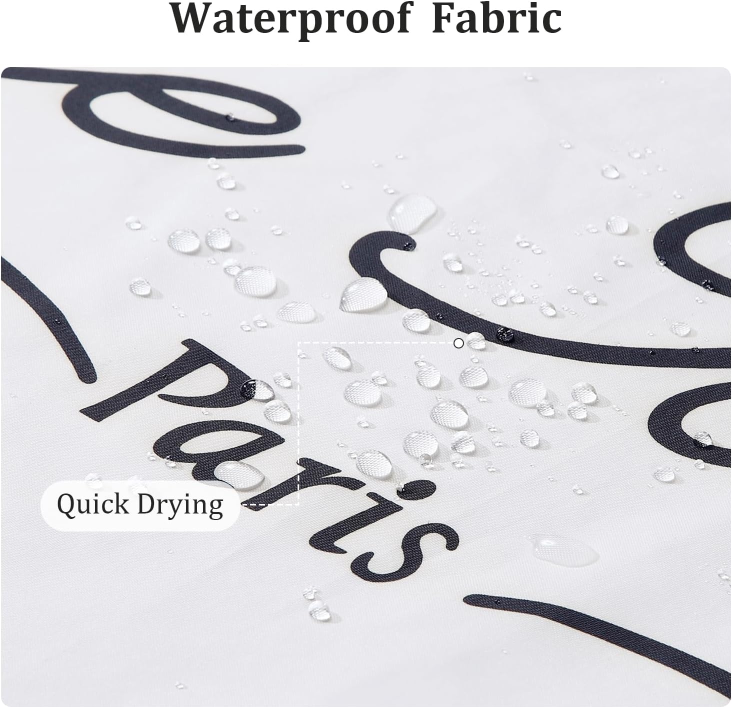 Black Fabric White Printed Shower Curtain,Polyester Fabric Shower Curtain for Bathroom Decor, Waterproof Bathroom Curtains,72" W x 72" H