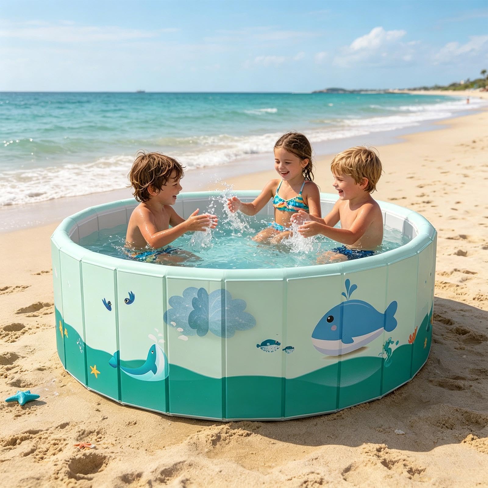 Faltbarer Planschbecken Ø 100-150 cm Kinderpool Tragbarer Hundepool Nicht Aufblasbar