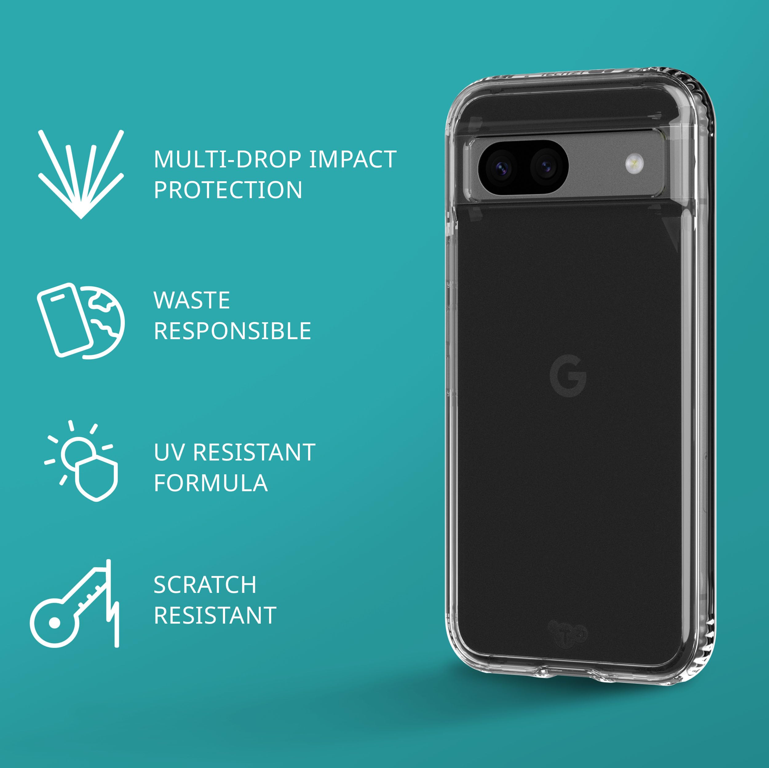 Tech21 EvoClear Case for Google Pixel 8a - Protective Transparent Phone Case - Clear - Image 3