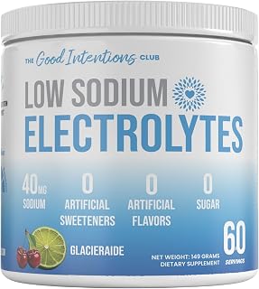 Low Sodium Electrolytes - 40mg of Sodium - 60 Servings - Glacieraide Flavor - Sugar Free Electrolytes Powder