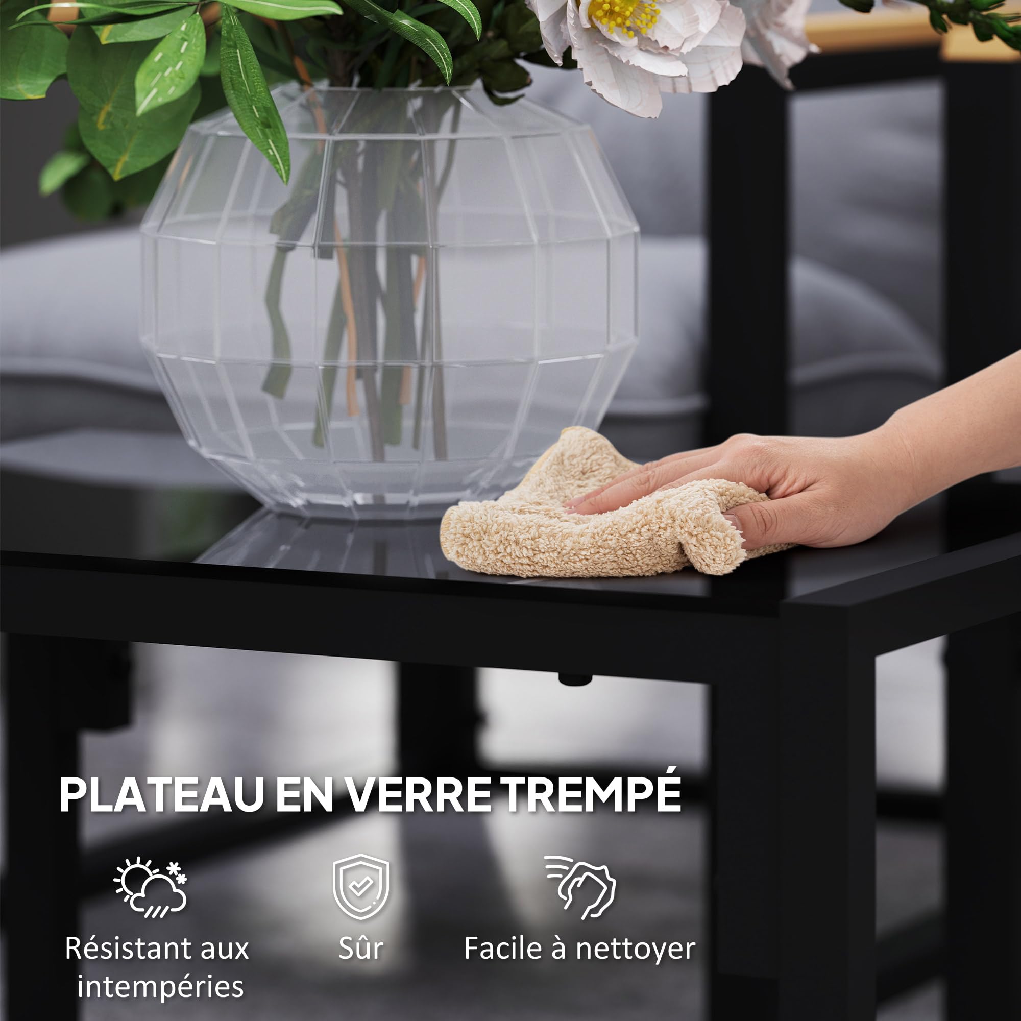 Outsunny Salon de Jardin extérieur 4 Personnes, 4 pièces avec canapé, 2 fauteuils et Table Basse en Verre trempé, Coussins Inclus, mobilier de Jardin Patio Balcon terrasse, Gris