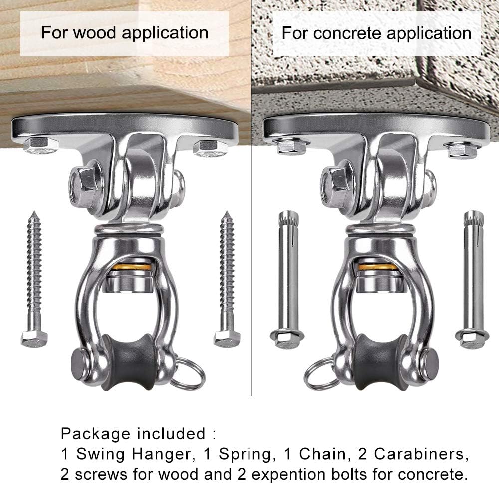 SELEWARE Hammock Chair Hanging Kit, Stainless Steel Bearing Swing Hanger with Heavy Duty Spring and Chain, Ceiling Mount for Hanging Indoor Outdoor Swing, Hammock Chair, Heavy Punching Bags - Image 6