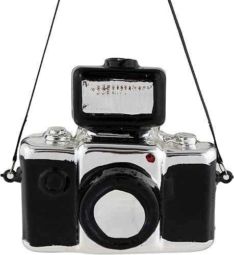 Northlight Adorno de Navidad de cristal retro para cámara, 4 pulgadas, negro