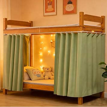 Dorm Home Bunk Nets Bed Curtains Cloth Canopy Blackout Students Curtain Shading Breathable Dustproof Single Sleeper, E-light Greenthick, 2 panels 45.3*78.7IN, 540-10