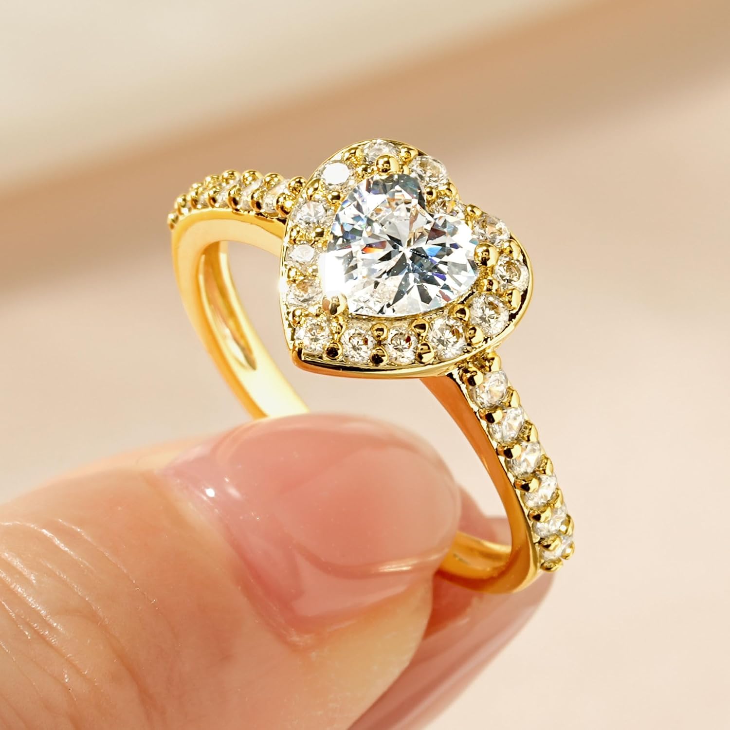 14K Gold Plated Promise Halo Ring 0.5Ct-1.6Ct Cubic Zirconia Engagement Promise Eternity Ring for Women Pear Heart Square Round Cluster Promise Rings for Her CZ Wedding Bands for Women