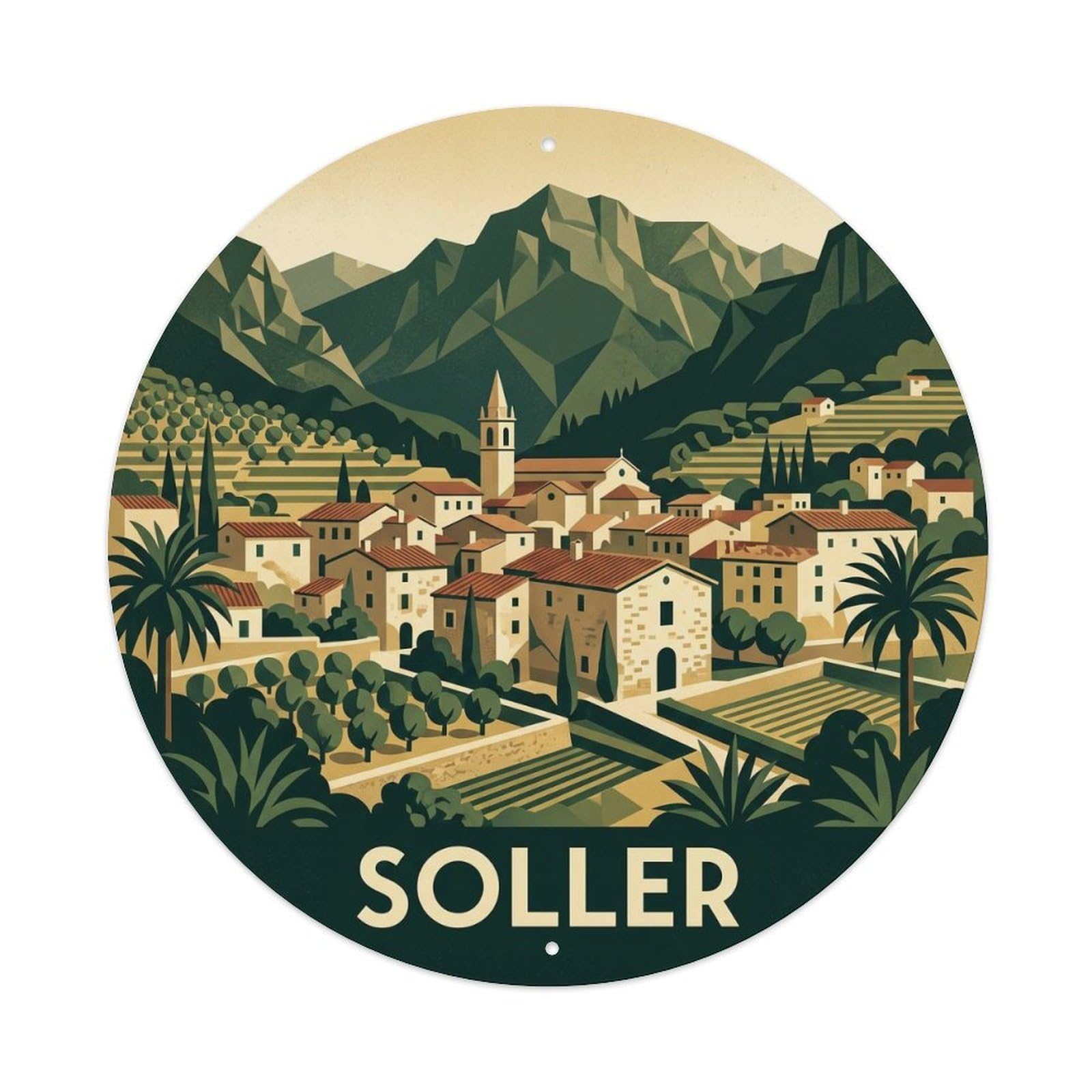 Olhnbad Style Soller Village Mallorca Heritage Balearic Metal Tin Sign