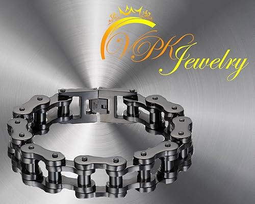 Miniatura 5 de Pulsera de cadena de eslabones de acero inoxidable para hombre, color negro, 0.906 in