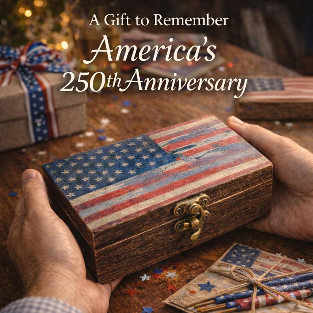 250th Anniversary USA Commemorative Coin Set with Wooden Gift Box, Patriotic Eagle & Liberty Bell Coins, 1776–2026 Freedom Keepsake, Veteran Gift, 250 Anniversary America Merchandise
