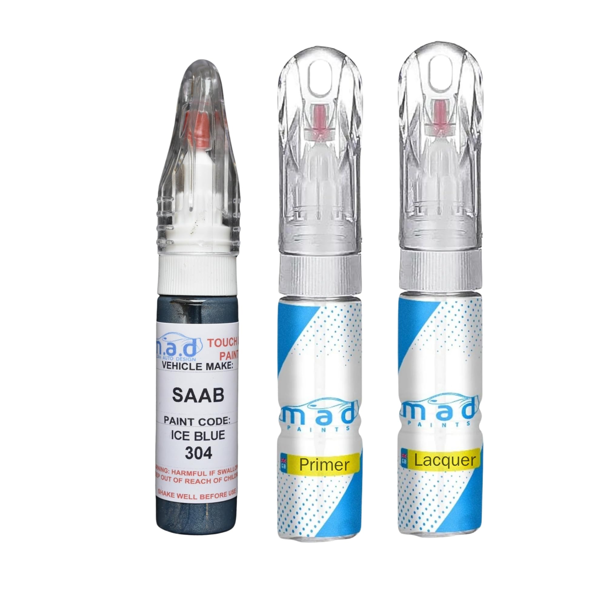 M.A.D MYLDAN AUTO DESIGN TOUCH UP CAR PAINT 20ML PEN FOR SAAB ICE BLUE 304 (PAINT + PRIMER + LACQUER)