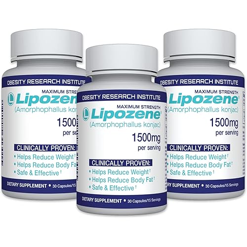 Lipozene Diet Pills - Weight Loss Supplement - Suppresses Appetite- Three Bottles of 90 Capsules in Total
