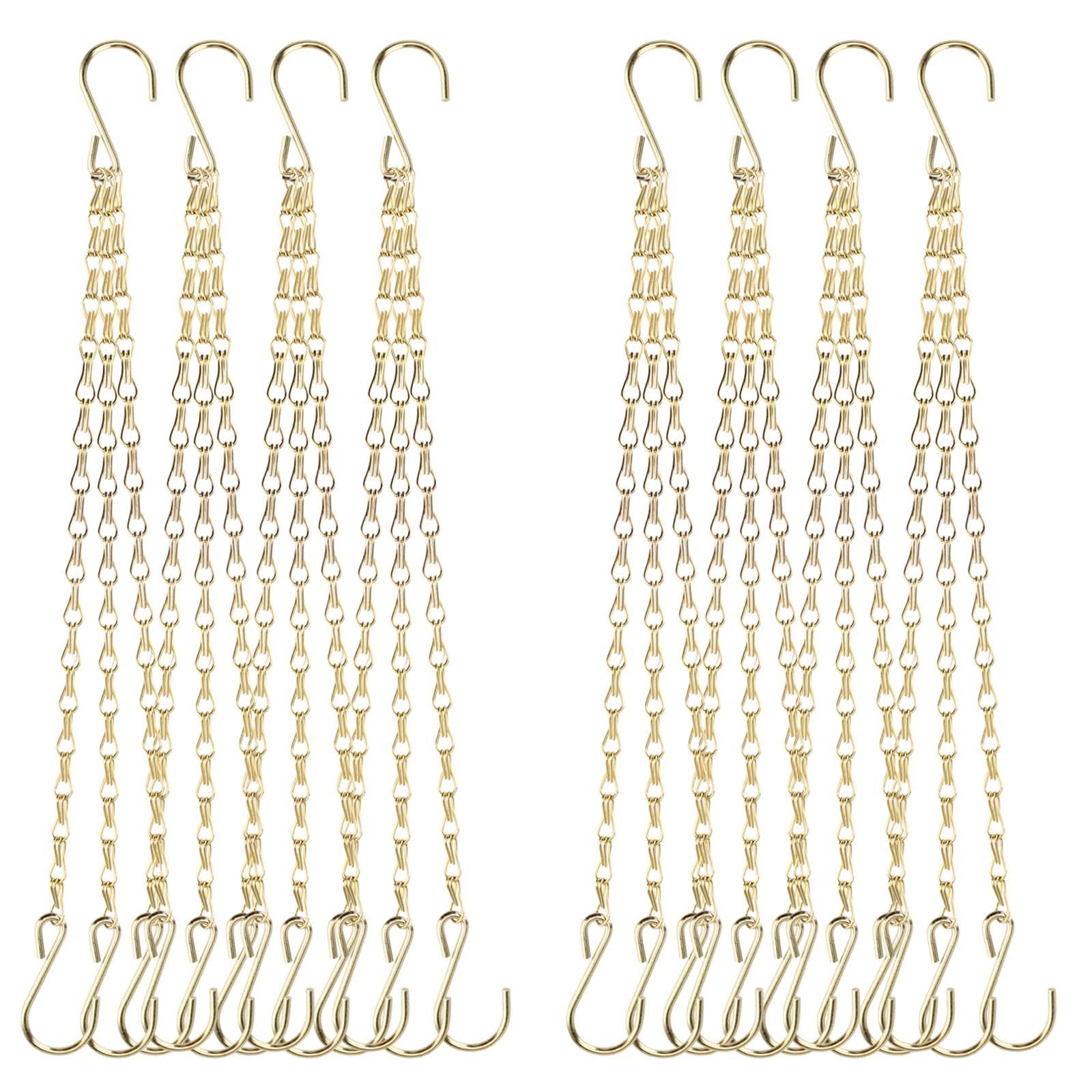PINGEUI 8 Pack Gold Hanging Baskets Chains, 16 Inch Heavy Duty Metal Hanging Basket Chain Decorative Chains with S Hook, Plant Hanger Indoor Outdoor Replacement Hanging Chains