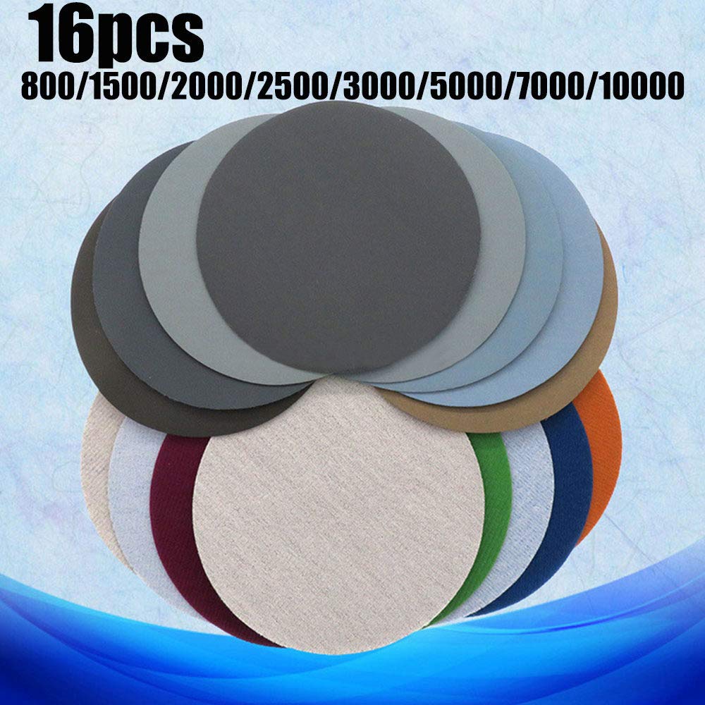 16 sztuk 5 cali 125 MM tarcze szlifierskie okrągłe tarcze szlifierskie na mokrą wodę Hook & amp; Pętelkowy papier ścierny do szlifowania i polerowania, h