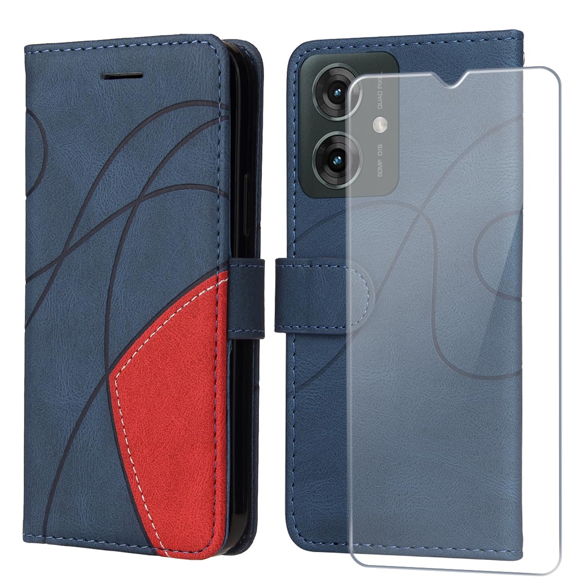 Handyhülle Für Motorola G55 – Leder Flip Case Mit Panzerglas, Kartenfächern & Standfunktion, Schwarz