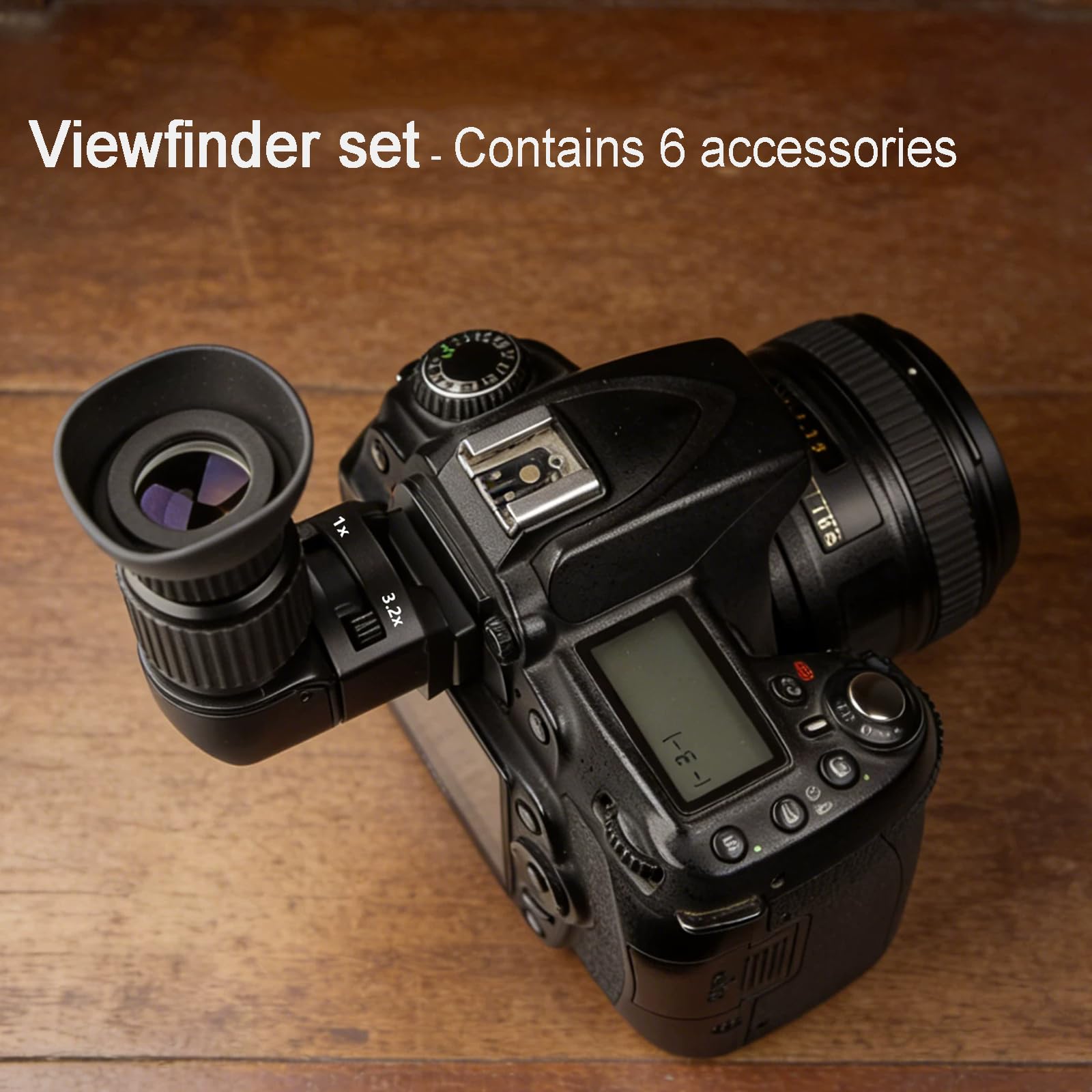 Rechtwinkliger Sucher für DSLR-Kamera, 2x/3,2-fach verstellbare Lupe mit 6 Montageadaptern, kompatibel mit digitalen Filmkameras