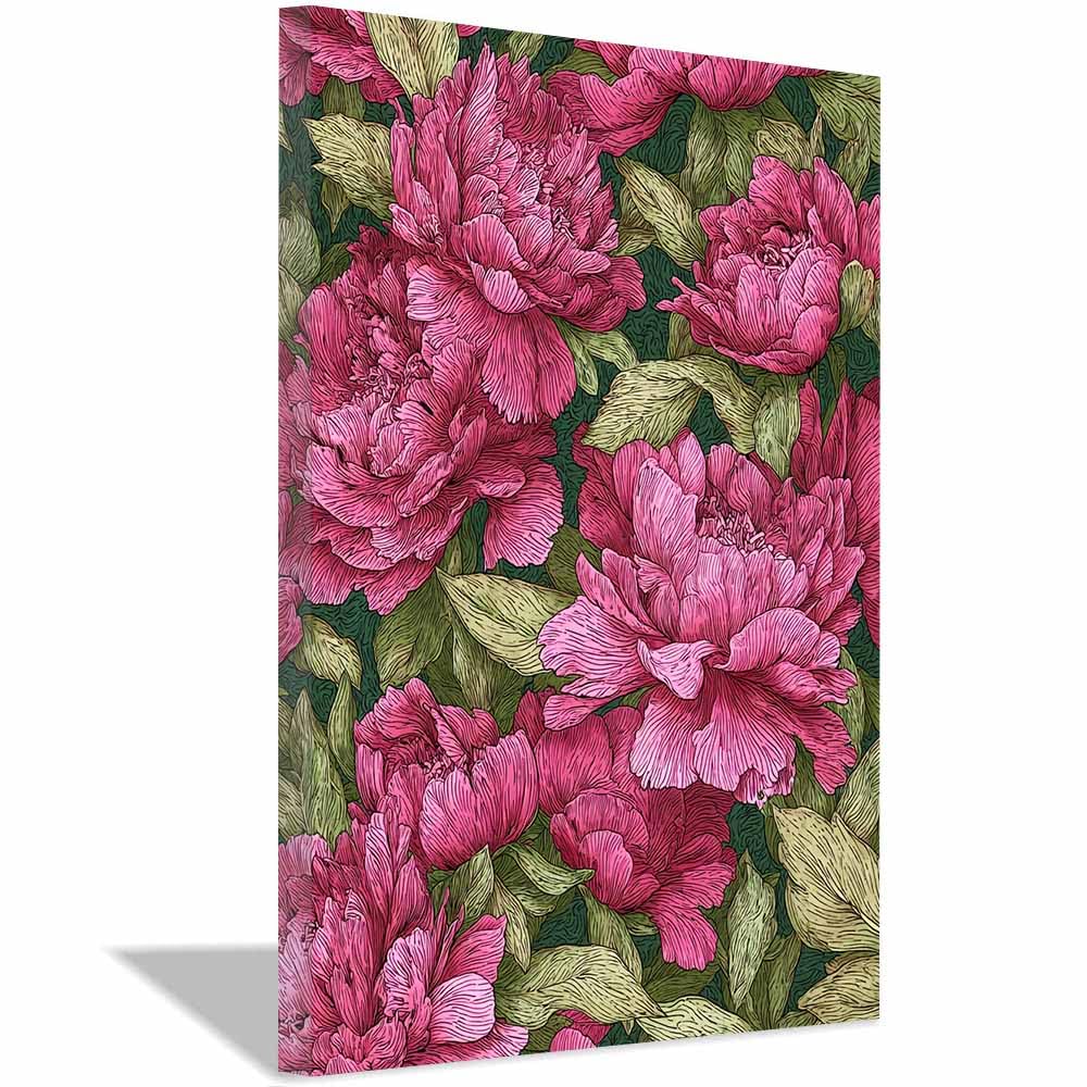 Xeniou Multicolor Flowers Wall Art Pink Peony Botanical Print Canvas Wall Art, For Living Room Bedroom Restaurant Home Office Wall Decoration(Multicolor)-70X100cm Framed