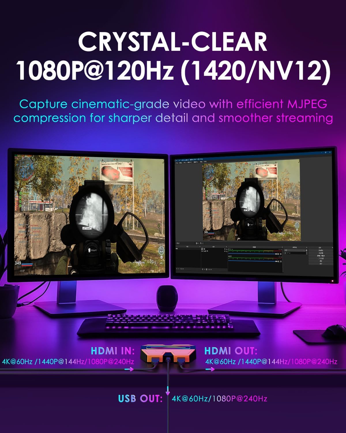 blueAVS 4K/60Hz & 1080P/240Hz HDMI Video Capture Card, USB-C External Game Capture Card for PS5/Xbox/Switch, Plug and Play for PC & Mac, Record & Stream on OBS