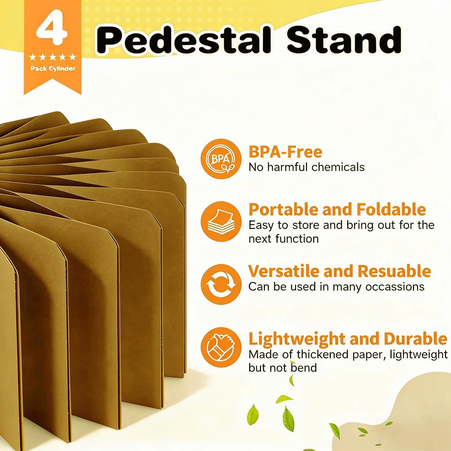 4 Pack Foldable Buffet Risers, Cardboard Cylinder Stands Food Display Risers with Acrylic Plates, Cake Cupcake Stands for Buffet Table, Dessert Table, Party Wedding Birthday Decor (Yellow)