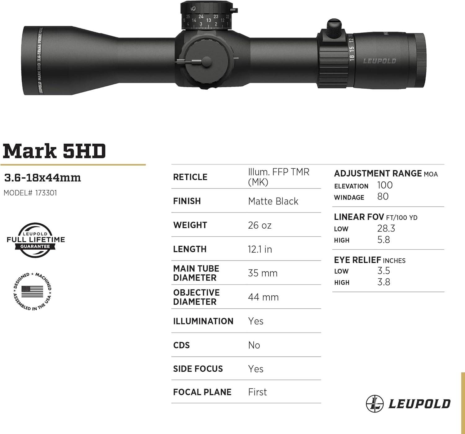 Leupold Mark 5HD 3.6-18x44mm M5C3 FFP Riflescope
