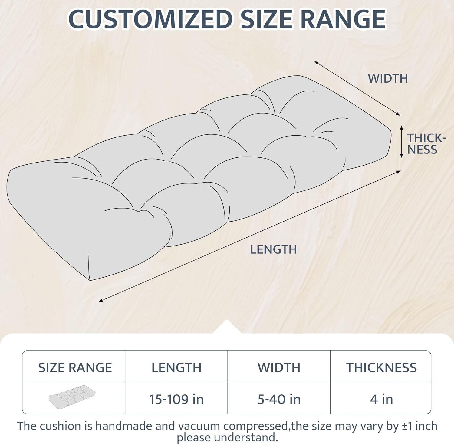mudilun Custom Bench Cushion Non-Slip Bench Cushions for Indoor/Outdoor Furniture Waterproof Patio Furniture Cushions