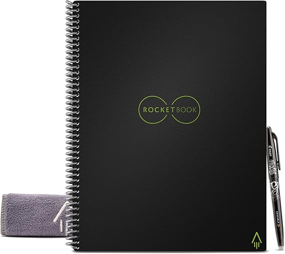 Rocketbook Core Smart Notebook, Medium/College Rule, Black Cover, (16) 11 x 8.5 Sheets