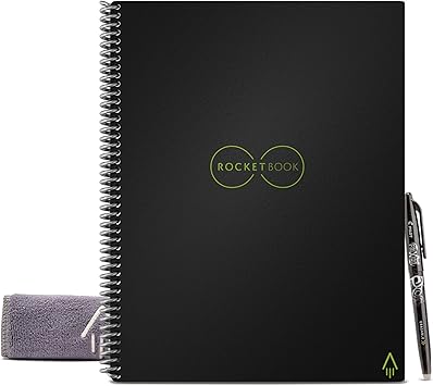 Rocketbook Core Smart Notebook, Medium/College Rule, Black Cover, 16 11 x 8.5 Sheets