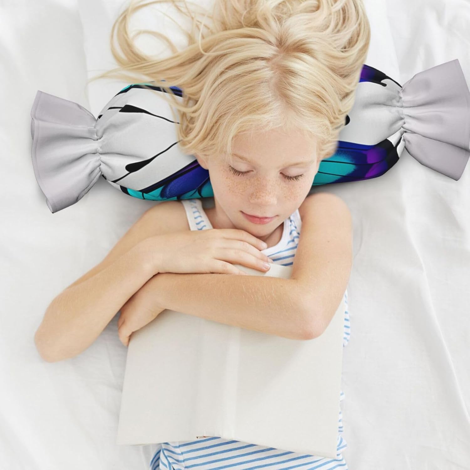 Blue Purple Butterfly Print Candy Cylindrical Comfortable Pillow Throw Pillows Home Decor Easy Maintenance