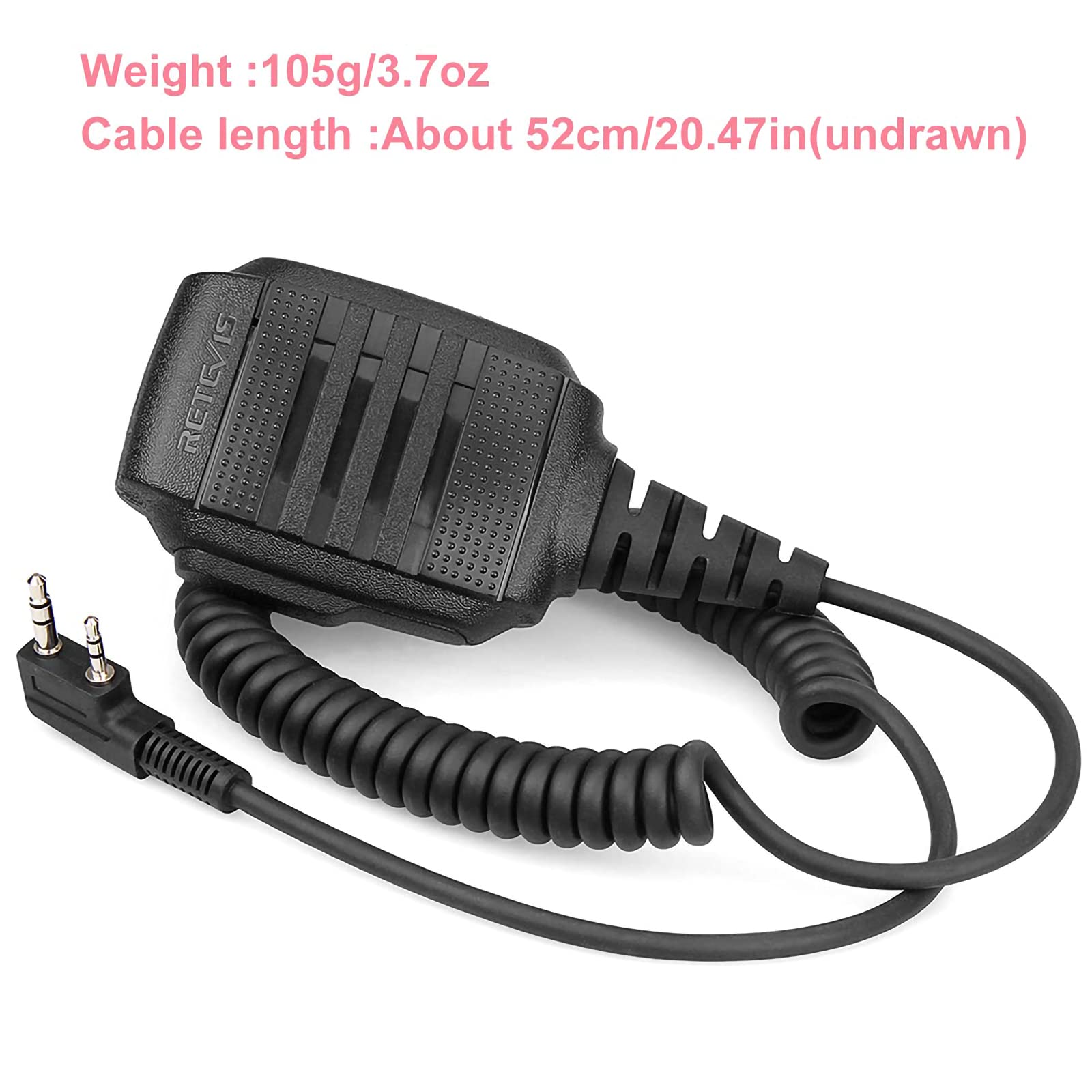 Retevis RS114 Walkie Talkie Altoparlante Microfono IP54 Impermeabile 2 Pin Compatibile RT24 RT27 RT5 RT5R Baofeng BF-888S UV-5R Kenwood HYT THT WOUXUN (1 Pezzo)