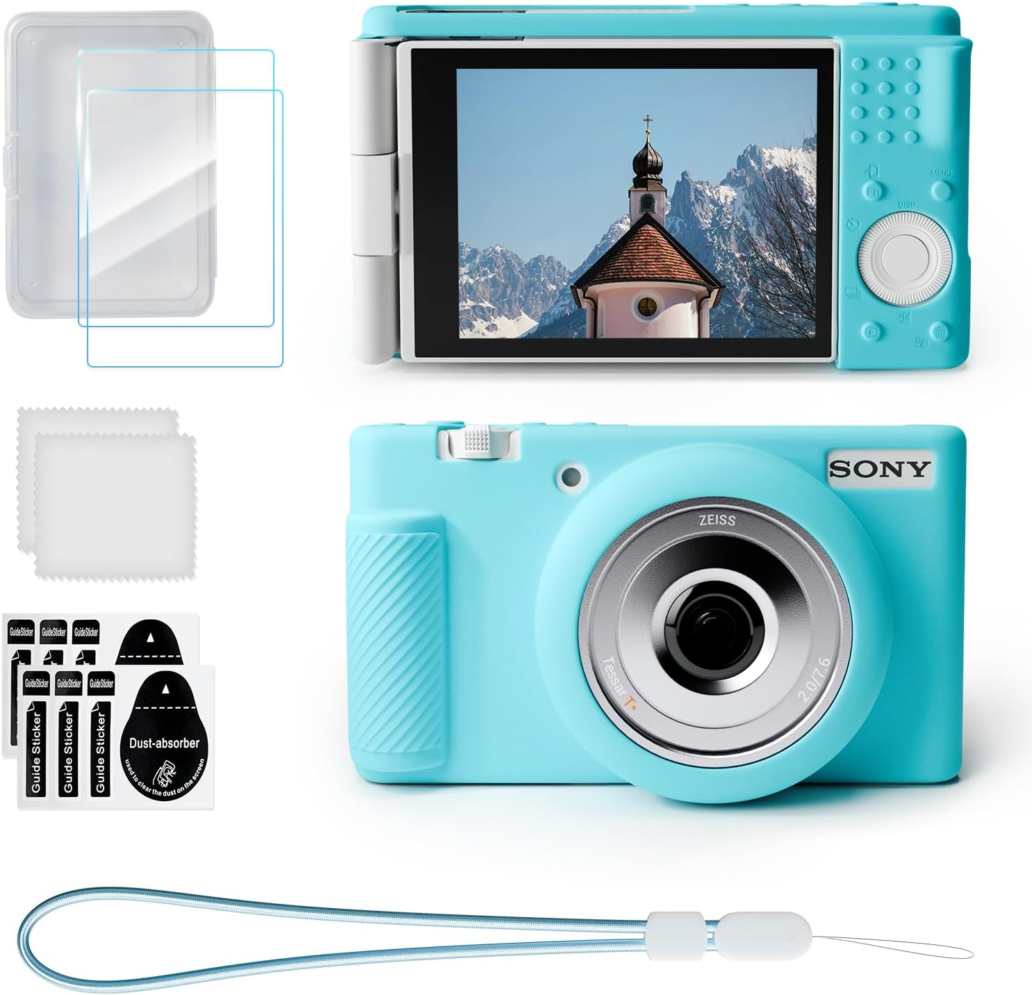 Case for Sony ZV-1F/ ZV-1 II/ZV-1M2 Vlog Camera, ZV1F Silicone Camera Case with 2PCS Screen Protector & Wrist Strap, Anti-Scratch Soft Cover for Sony ZV1F Accessories - Light Blue