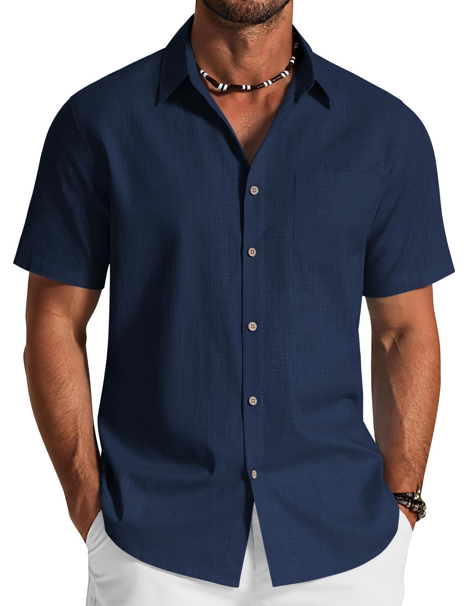 COOFANDY Herren Hemd Kurzarm Baumwolle Freizeithemd Leichte Sommer Hemden Casual Strand Shirt Regular Fit