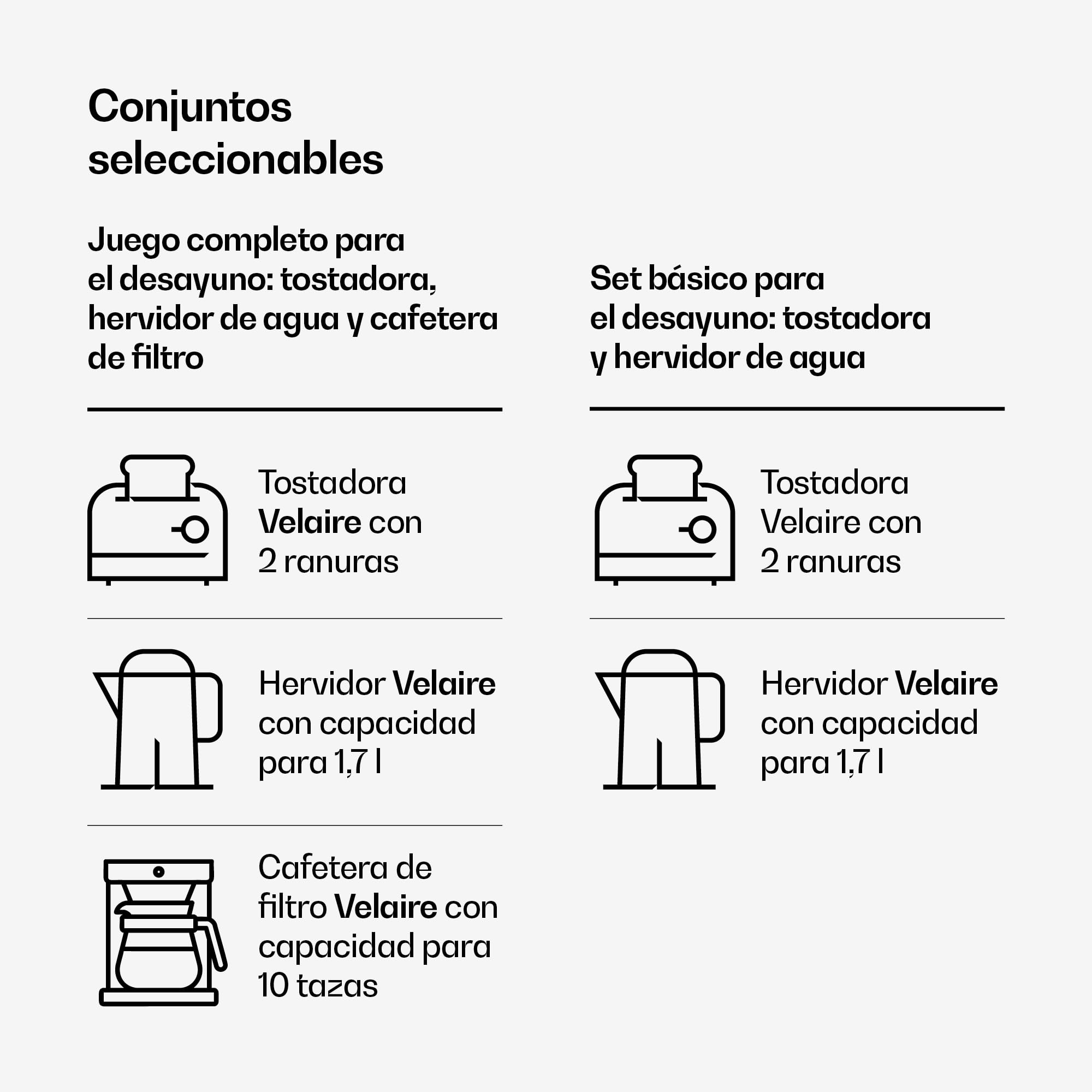 Klarstein Juego de Desayuno Esencial Velaire - Tostadora 2 Ranuras 800W con 7 Niveles, Bandeja Recogemigas, Soporte Panecillos, Hervidor Agua Eléctrico 1.7L Filtro Antical, Apagado Automático