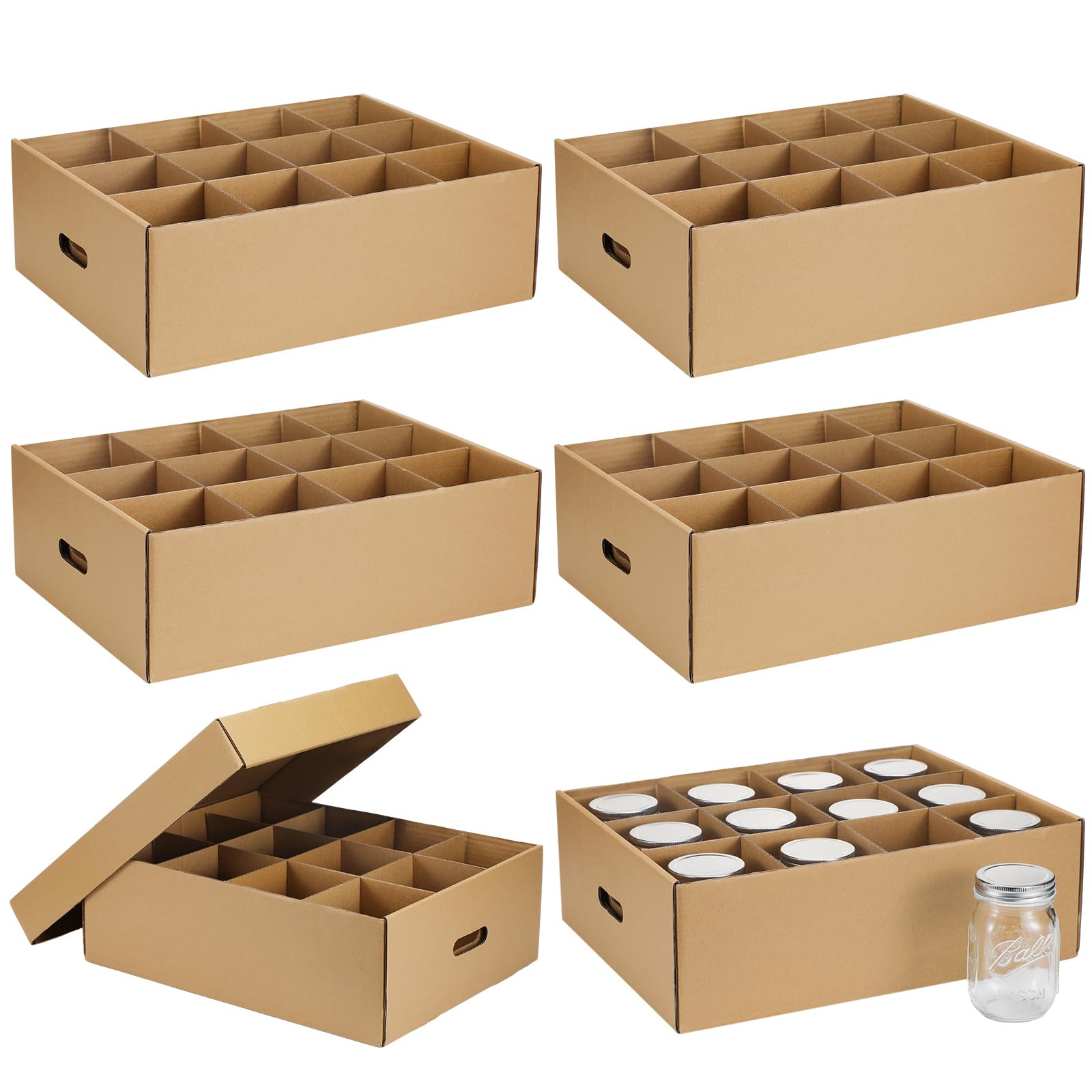 6 Pieces Regular or Wide Mouth Mason Jar Storage Box for 16 oz Mason Jars Canning Jar Storage Boxes with Handles and Dividers Stackable Mason Jar Storage Containers for Stacking (Natural Color)
