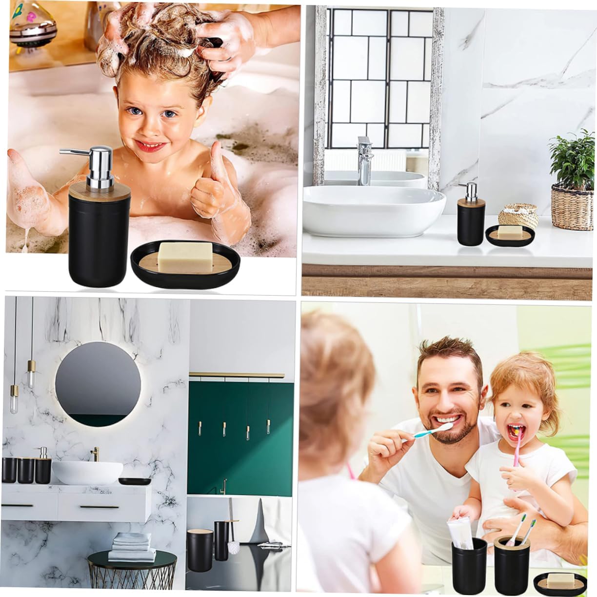 1Set Bathroom Accessories Includes Lotion Bottle Soap Dish Toothbrush Holder and Trash Can Elegant Design for Tidy and Organized Bathroom Decor