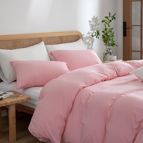 Miniatura 4 de Funda de edredón rosa tamaño Queen, 100% microfibra lavada de 3 piezas, ropa de cama rosa Queen, funda de edredón Queen rosa, 1 funda de edredón + 2