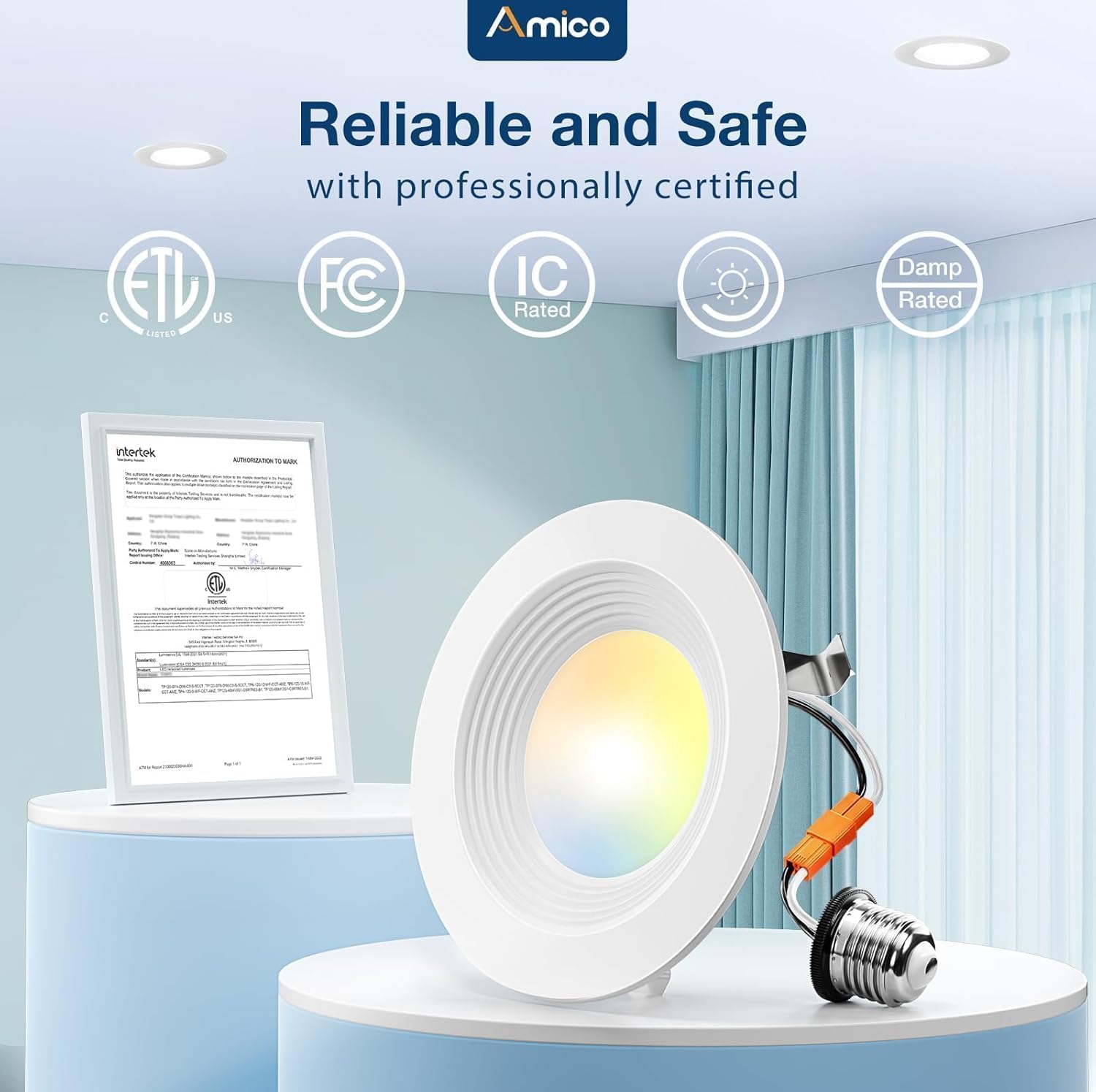 Amico 4 Inch 5CCT LED Recessed Lighting 6 Pack, Dimmable, IC Rated, 8.5W=60W, 650LM Can Lights with Baffle Trim, 2700K/3000K/4000K/5000K/6000K Selectable, Retrofit Installation, ETL & FCC